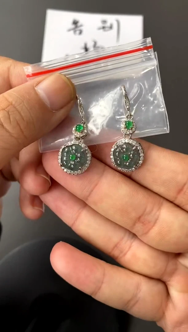 【闪购商品】翡翠耳饰银S925镶嵌买断价