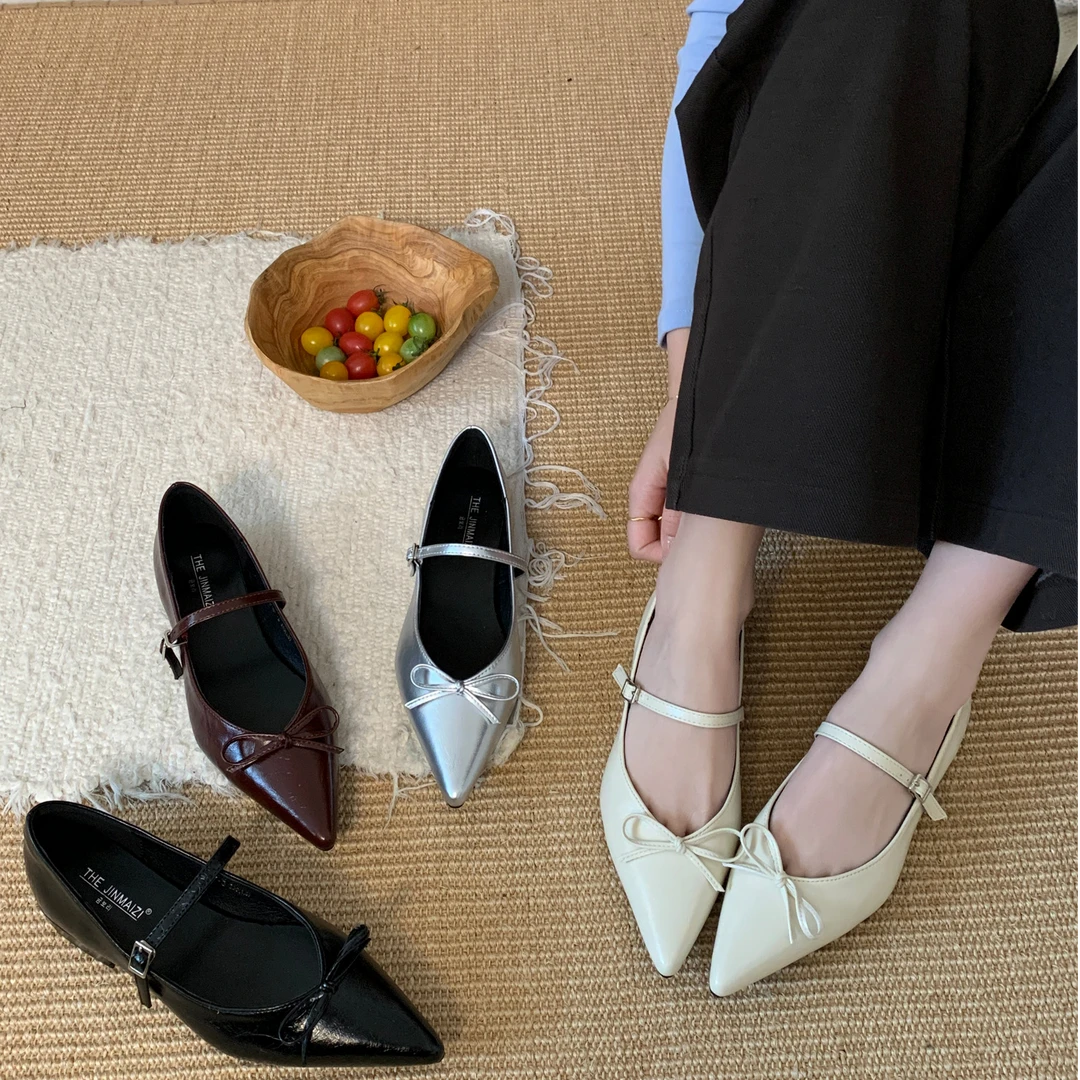 尖头蝴蝶结显瘦百搭气质时尚温柔淑女粗跟玛丽珍单鞋高跟鞋737-3