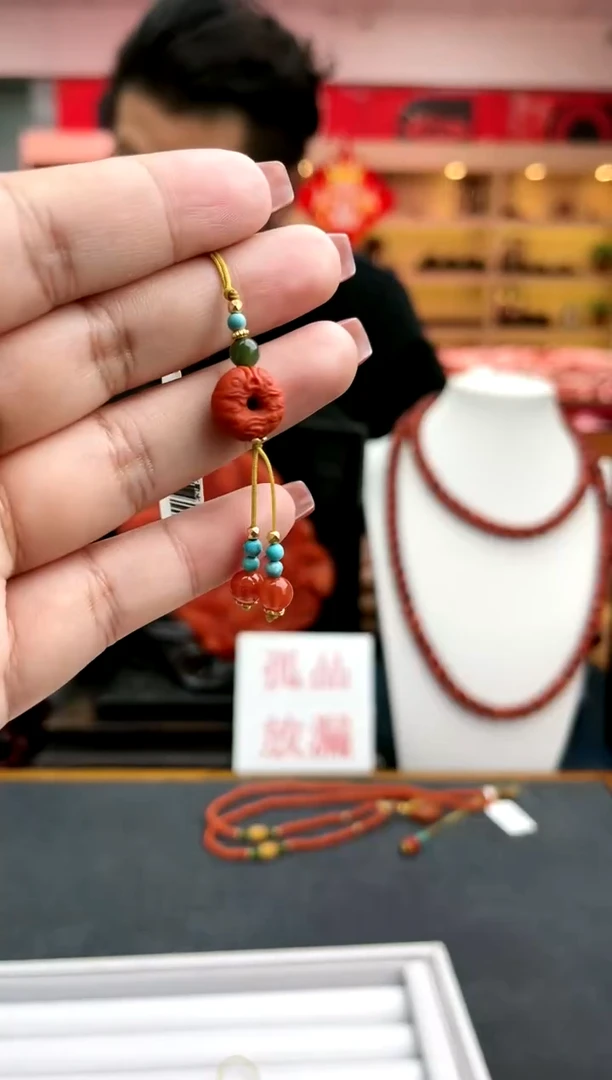 【闪购商品】南红玛瑙南红双鱼扣手机挂银S925镶嵌一件5