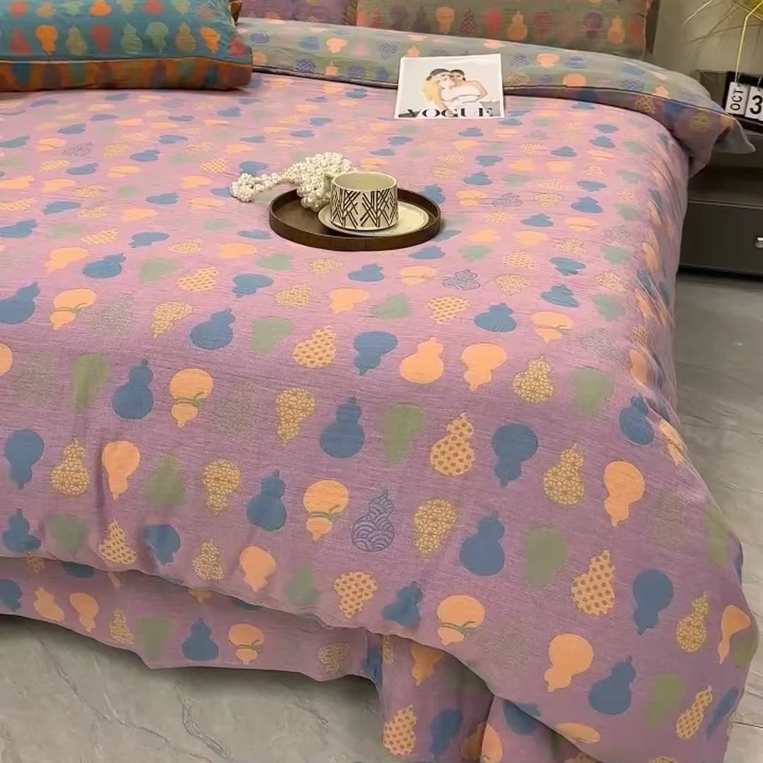 免费加工色织提花双层纱福禄2.5米床单