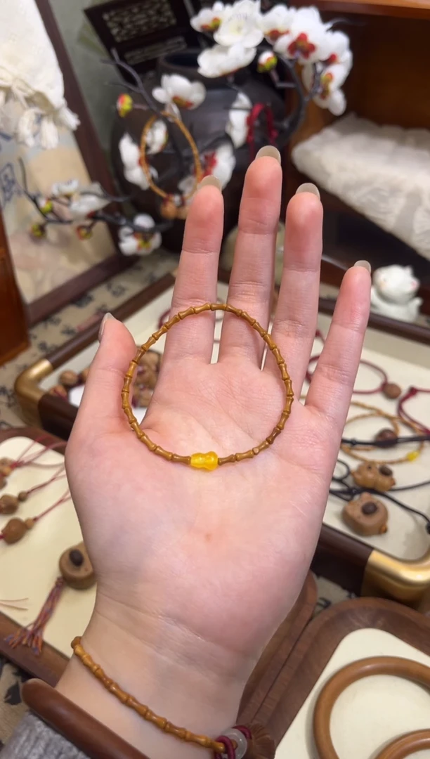 手串桃核【桃缘行】竹节「黄色葫芦」桃木桃核辟、挡、驱、护 备注手围