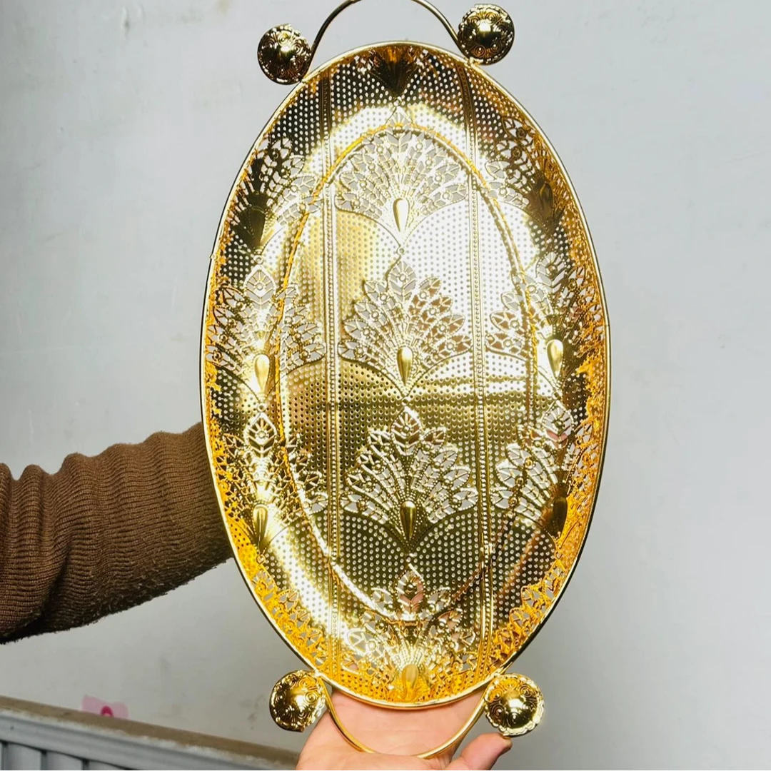 新疆包邮不掉色椭圆形托盘欧式金色轻奢 椭圆形茶盘