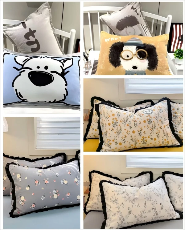 纯棉随机花型舒适柔软枕套（颜色随机）（花型随机（不接受备注）