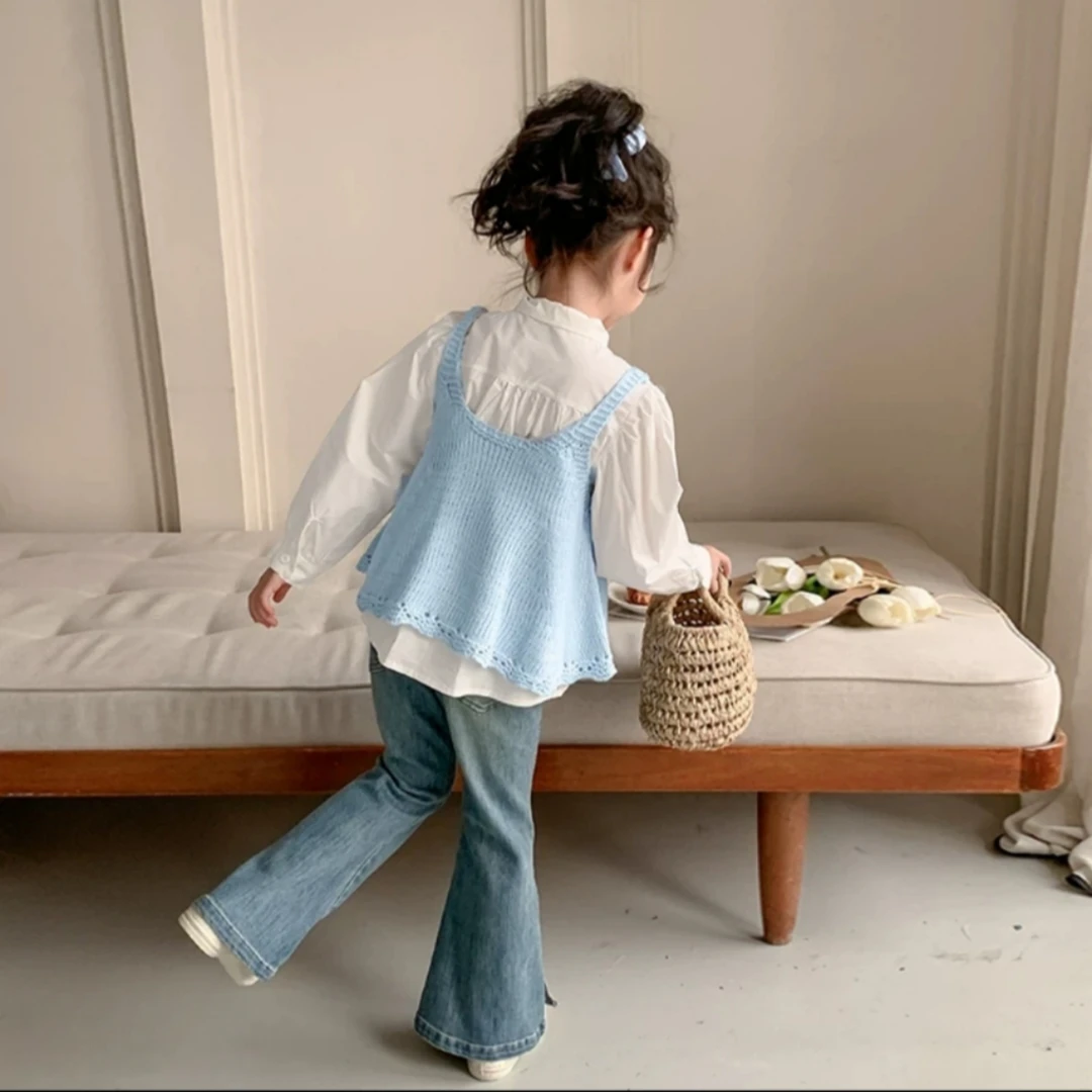 尚品琳04女童春装新款儿童春季衬衫套装洋气时髦女孩外穿针织