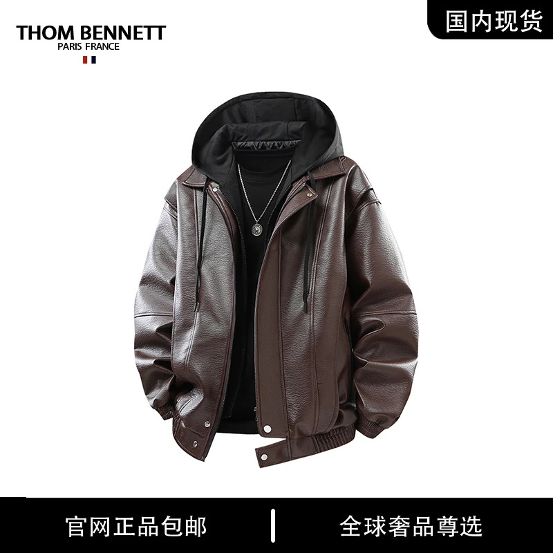 【品牌现货撤柜清仓】冬季欧美风新款假两件加绒皮衣外套男