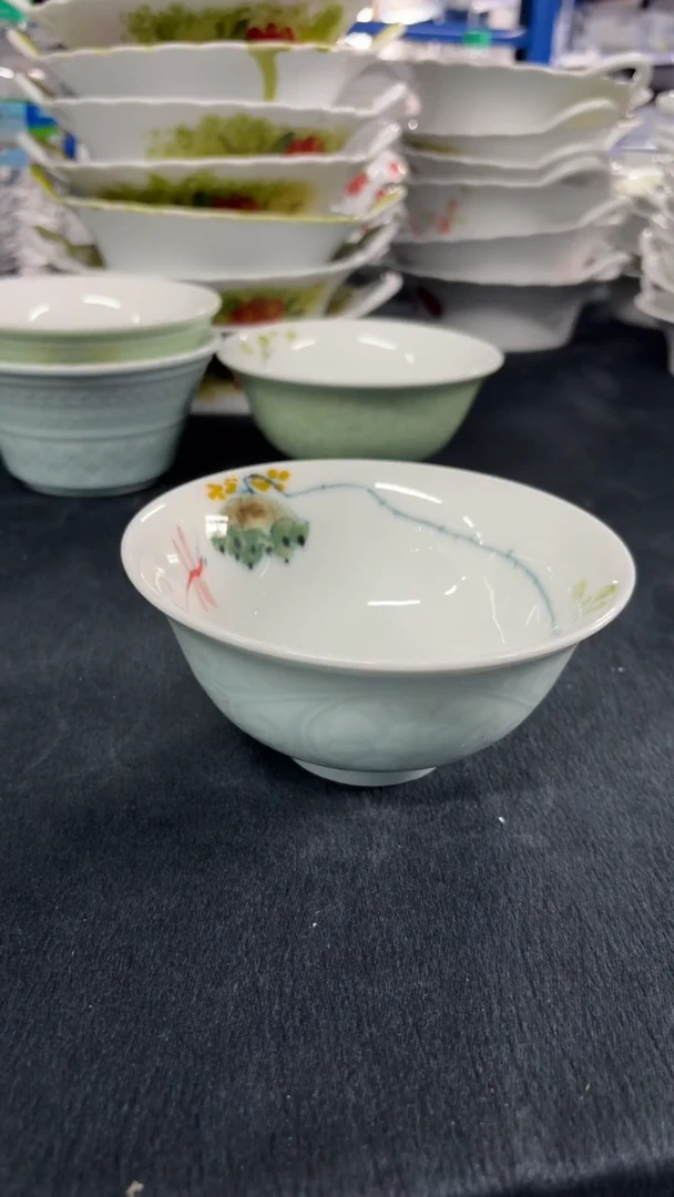 瓷片景德镇高温釉中彩-天青釉小正德碗蜻蜓
