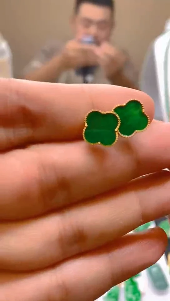 【闪购商品】翡翠颈饰18K金镶嵌耳钉