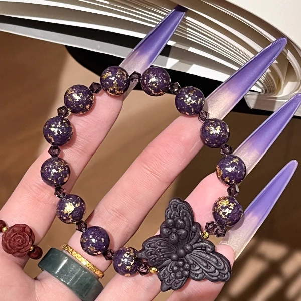 紫草忘忧10mm金箔珠蝴蝶单圈hx0033zt5444