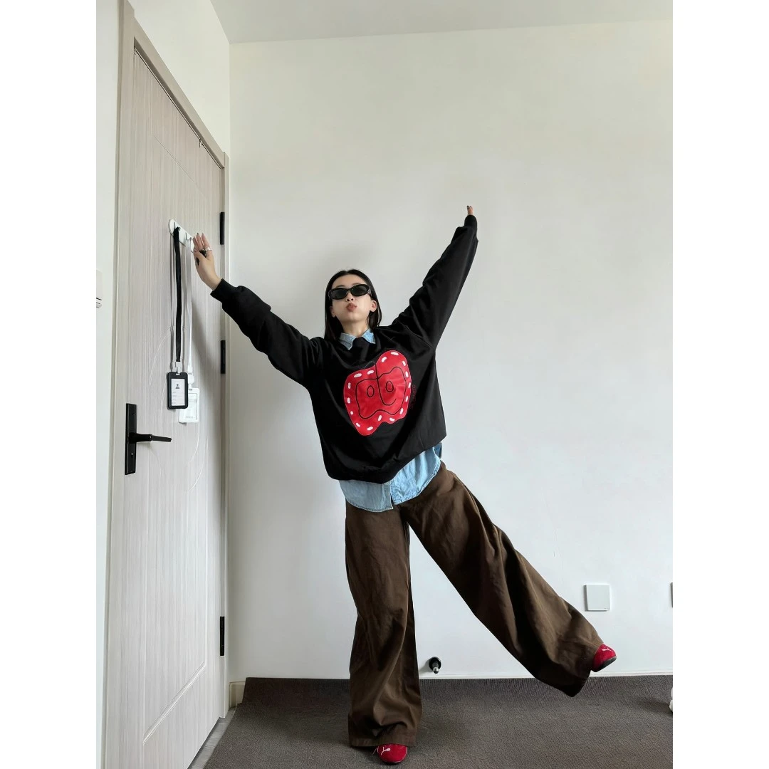 YWBY早秋新款圆领加绒卫衣外套女韩系ins风宽松百搭打底衫上衣服