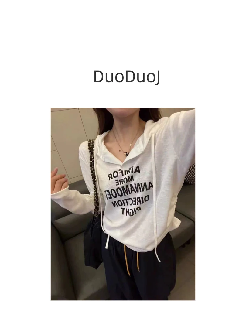 【DuoDuoJ】【连帽字母卫衣】秋款韩系休闲百搭长袖带帽早秋卫衣