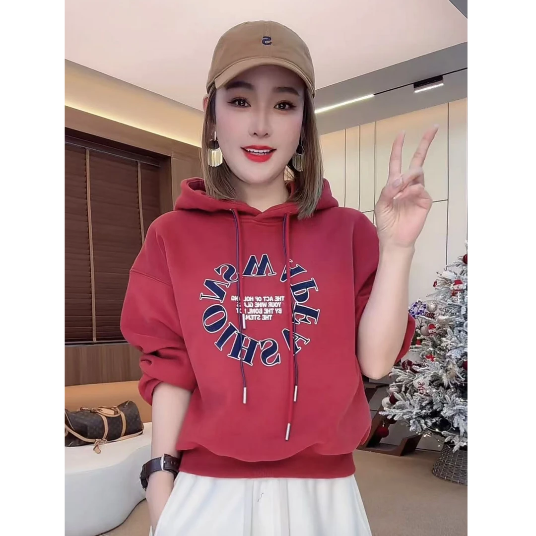 HUANG  VINI【黄微倪】 FL新款加绒设计感上衣连帽卫衣长袖CX121405