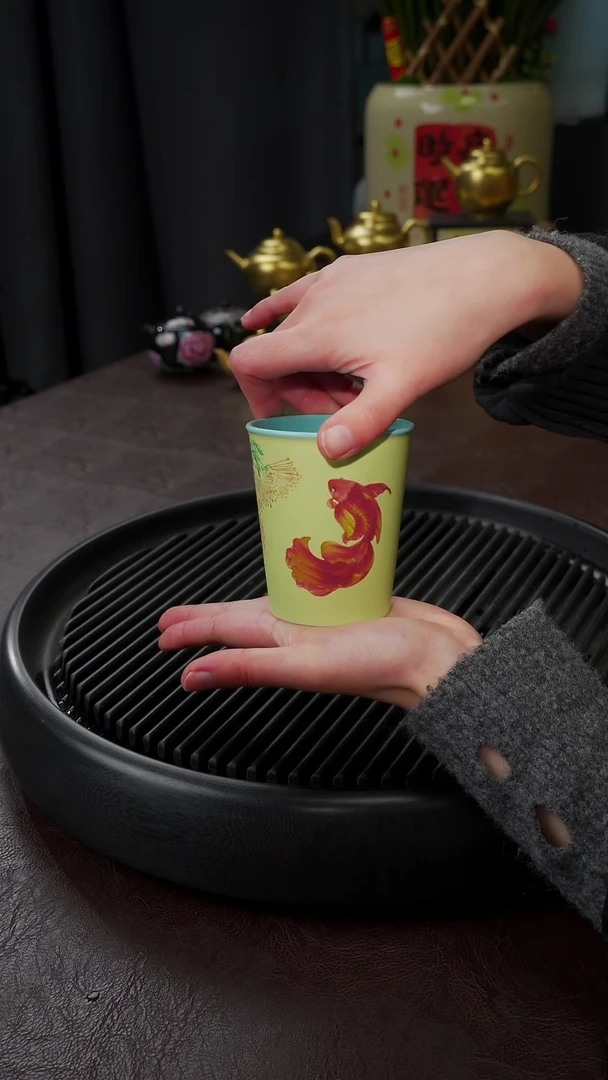 【闪购商品】杯【宜景窑欧碧】手绘合欢树蝶尾鱼可乐杯