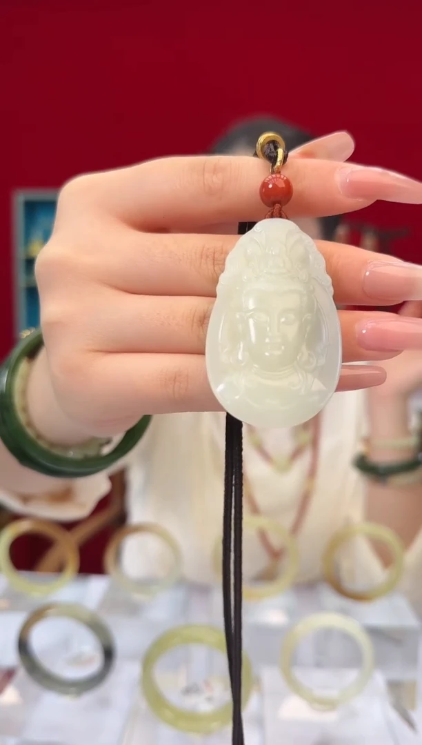项链未镶嵌和田玉闪购观音平安牌项链尺寸约55*35mm