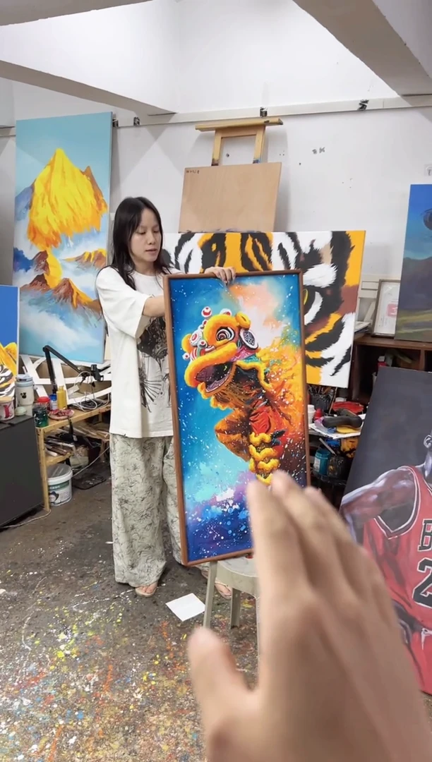 丙烯画小****7画江湖醒狮精装大树