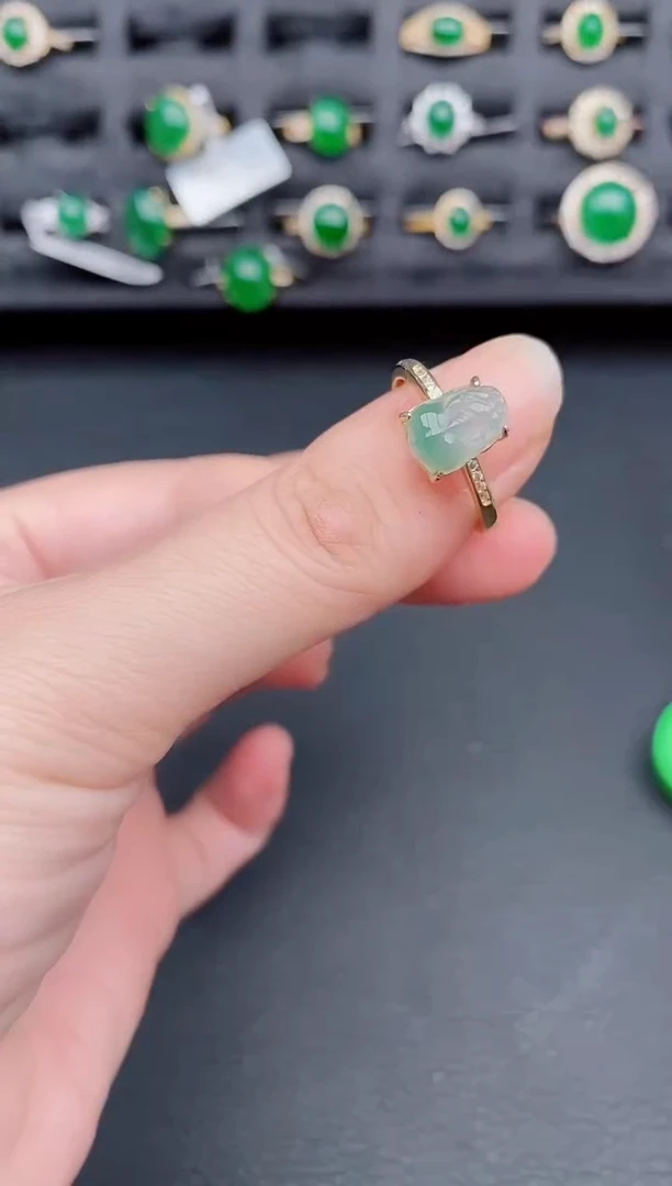 银S925镶嵌戒指翡翠天然 a货翡翠172