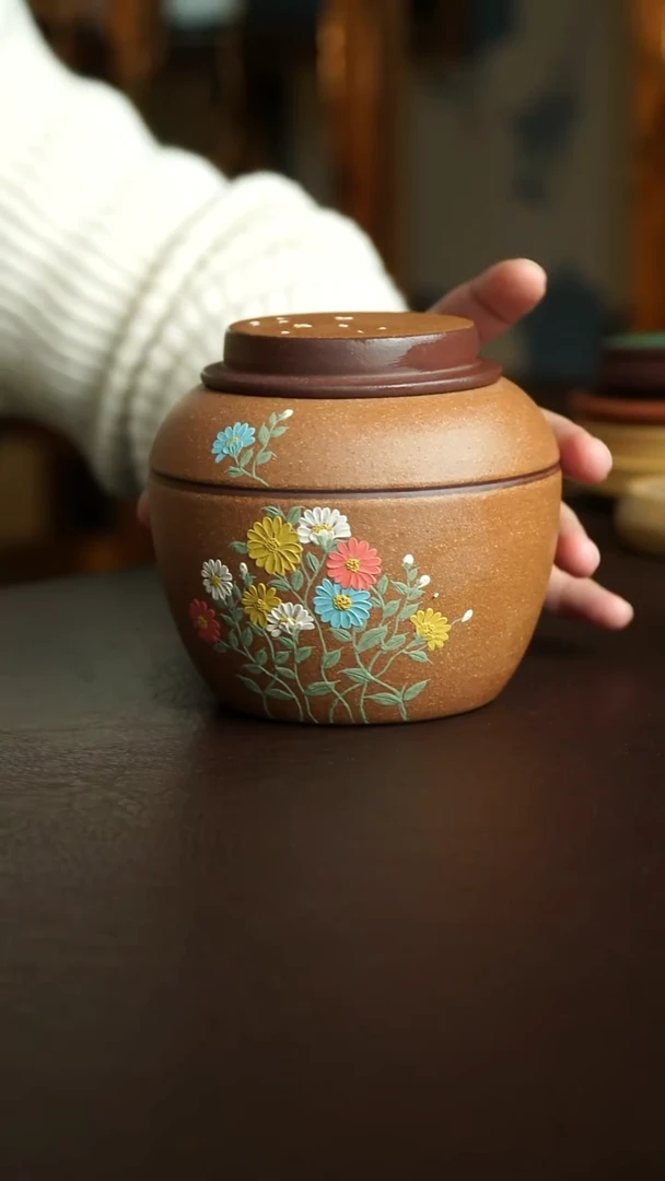 茶杯紫砂57号 新品小雏菊茶叶罐130克 宜兴紫砂原矿作品