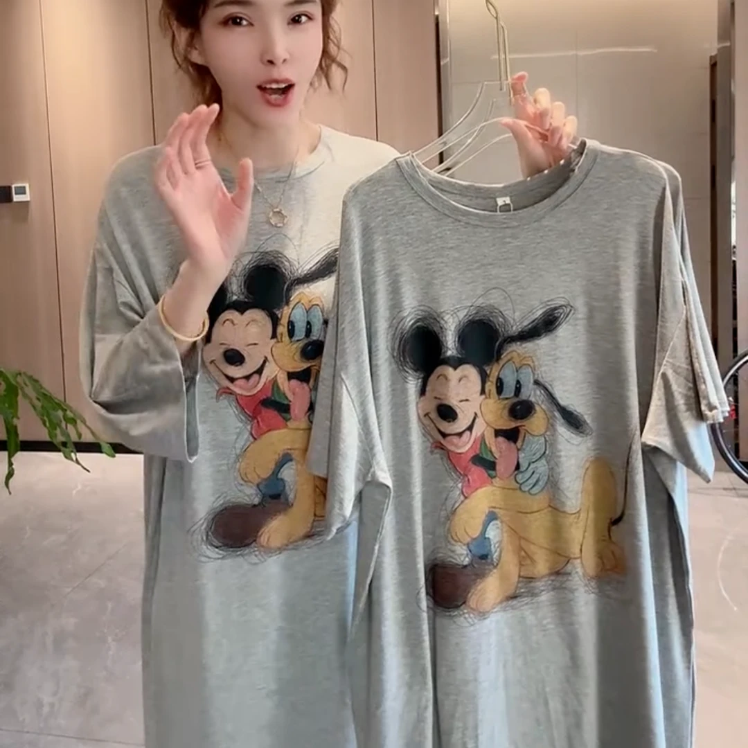 艾唯绅2025新款莫代尔棉舒适宽松睡裙短袖百搭韩版宽松睡衣家居服