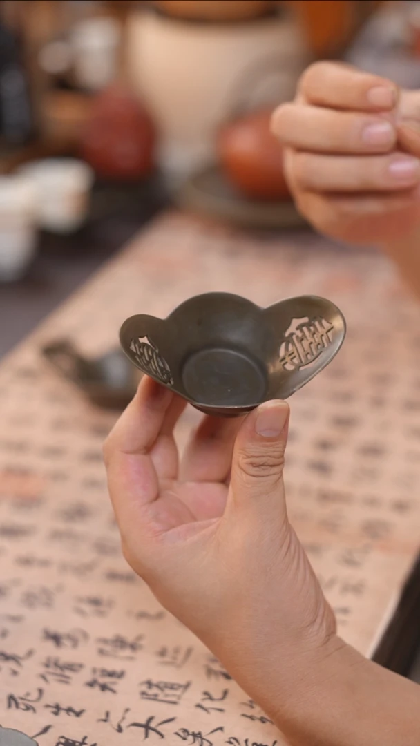 茶具锡元宝镂空杯垫到手2只
