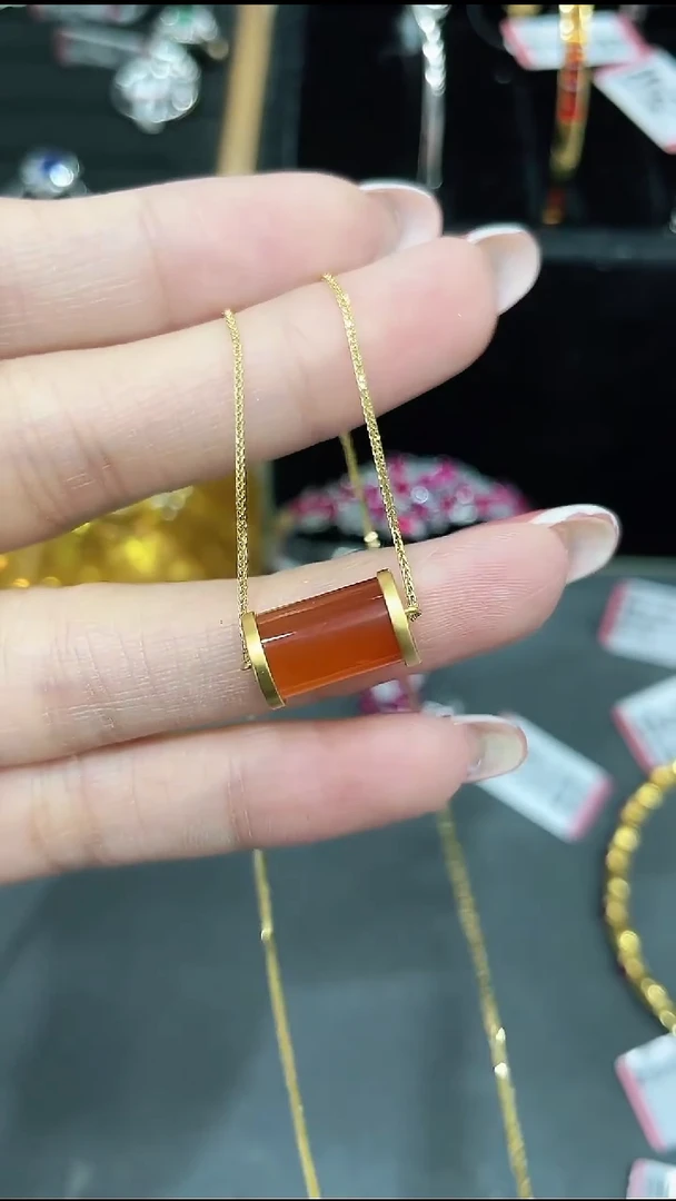 南红玛瑙项链18K金镶嵌1