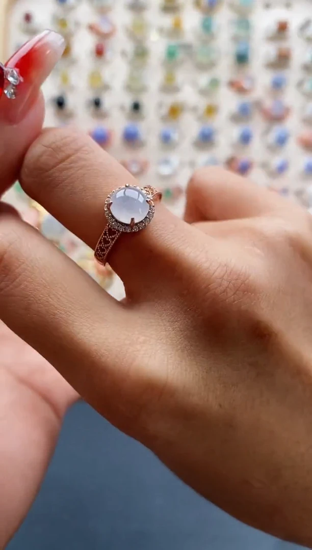 【闪购商品】翡翠戒指银S925镶嵌缅甸天然A货翡翠222 10+6