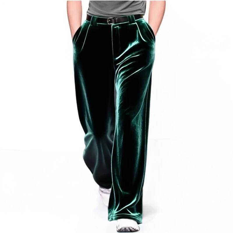 2025秋季宽松男士中腰长裤明星款窄版男士金丝绒阔腿直筒裤休闲裤