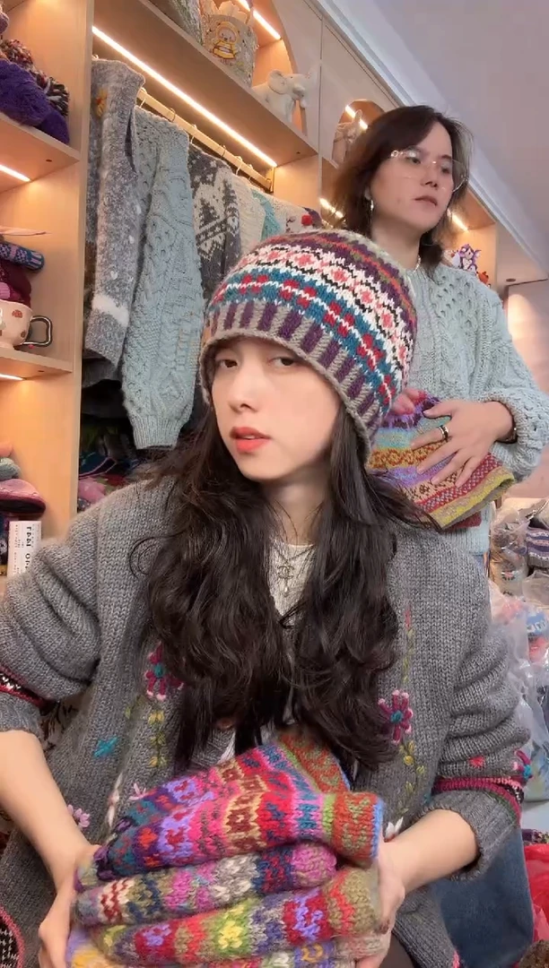 羊毛百羊毛青花瓷冷帽