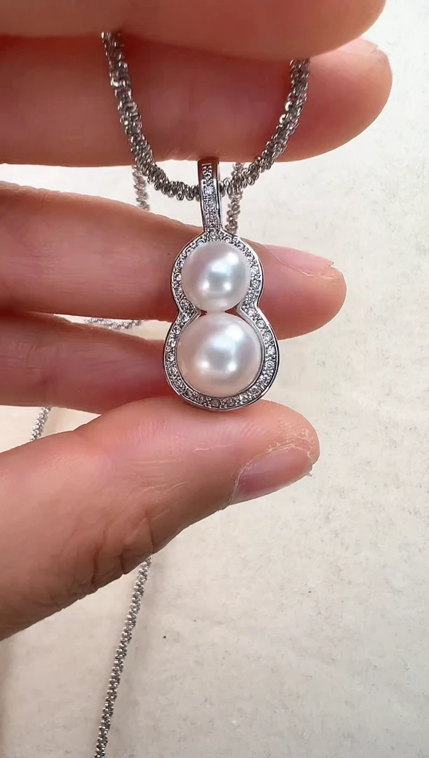 【闪购商品】淡水珍珠吊坠(赠链)合金双珠葫芦