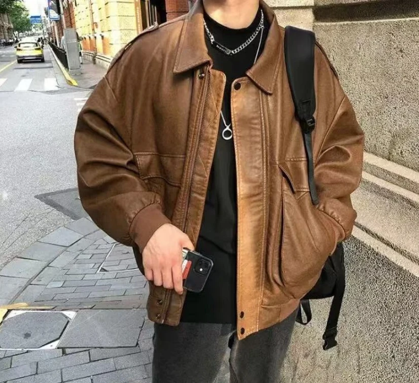 男士复古古着皮衣