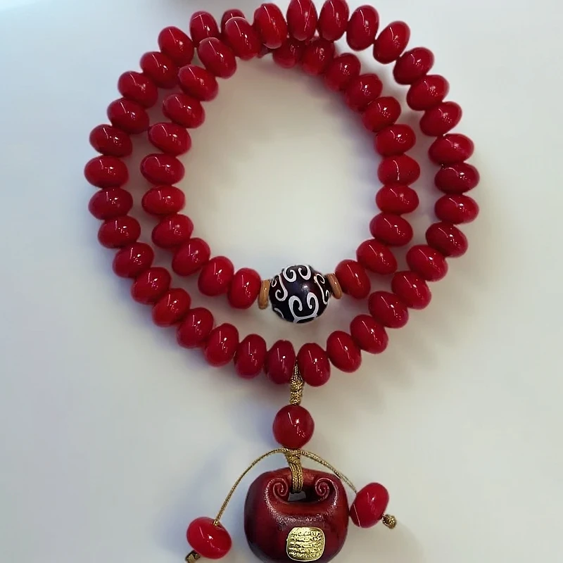 福袋锁本命红算盘珠双圈菩提手串菩提根60颗念珠文玩手串女士