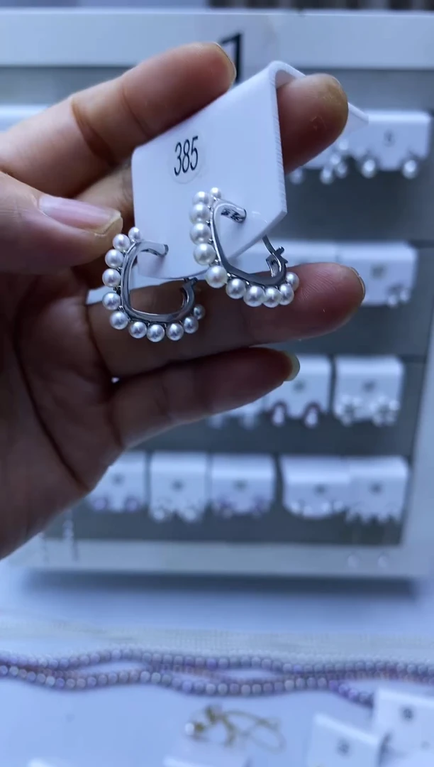 银S925镶嵌耳饰淡水珍珠385