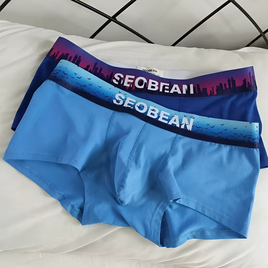 运动款男士短裤男款棉质透气四角内裤潮流渐变字母腰带男生平角裤