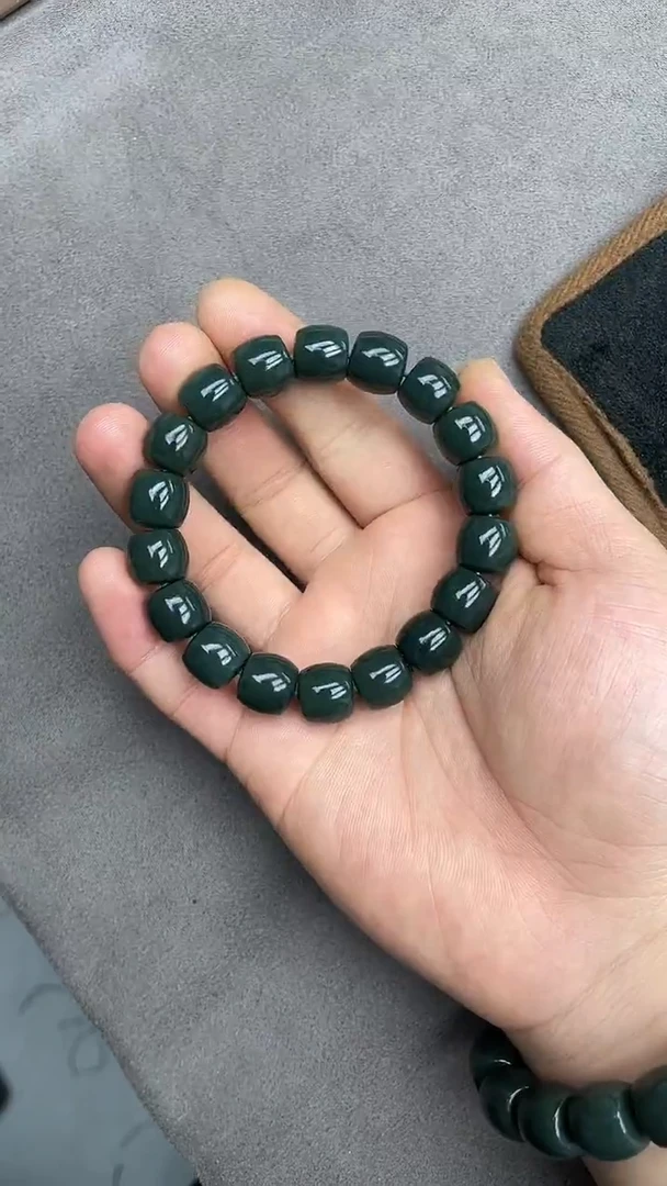 未镶嵌手链和田玉纯天然新疆且末青玉蓝调12直切