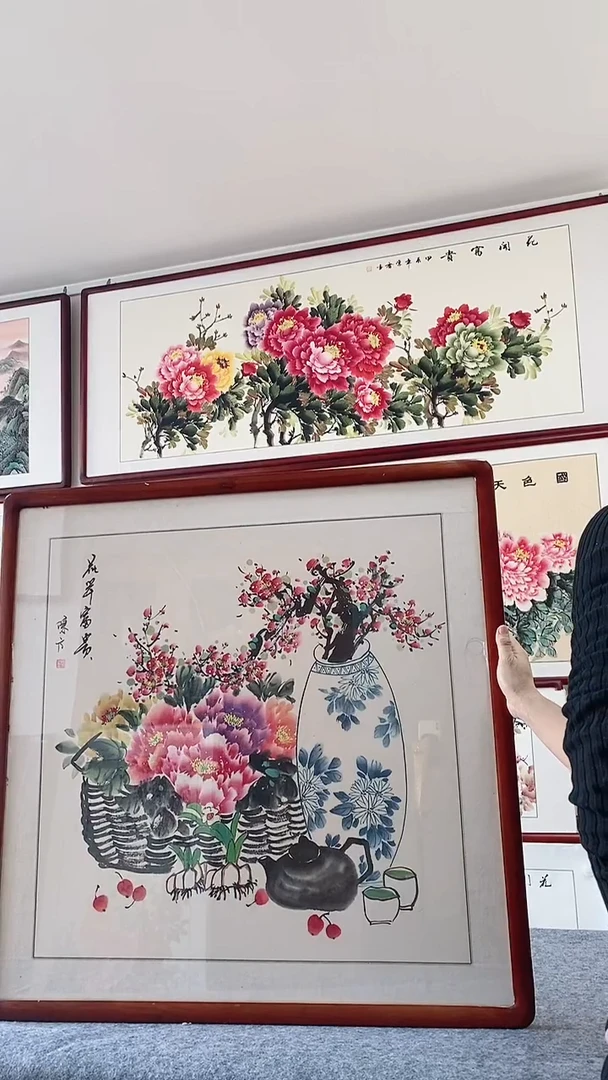 国画纯手绘85*85CM带框装饰字画