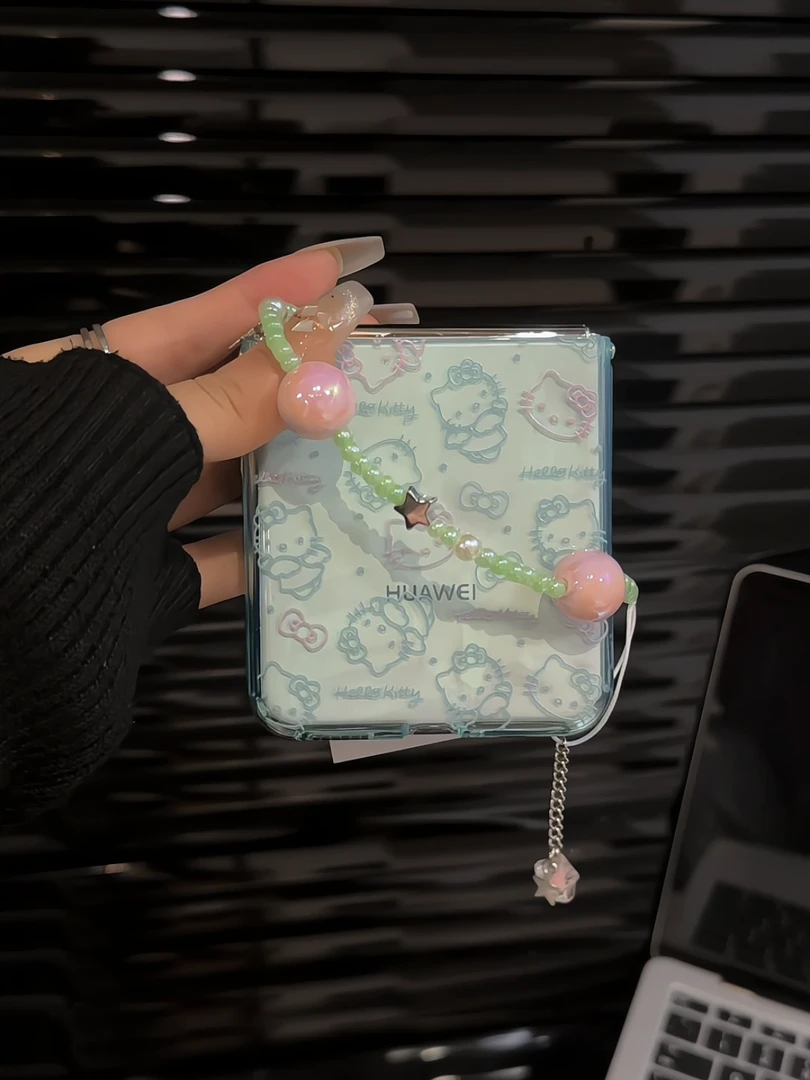 （小米MIXFLIP系列）直边折叠适用小米mixflip手机壳薄荷绿线条KT猫