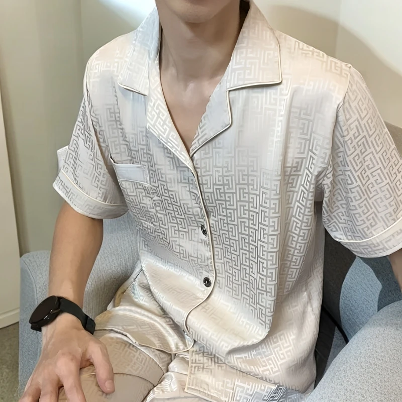 短袖袖男士冰雪丝睡衣亲肤透气潮流男家居服夏季 男款薄款时尚