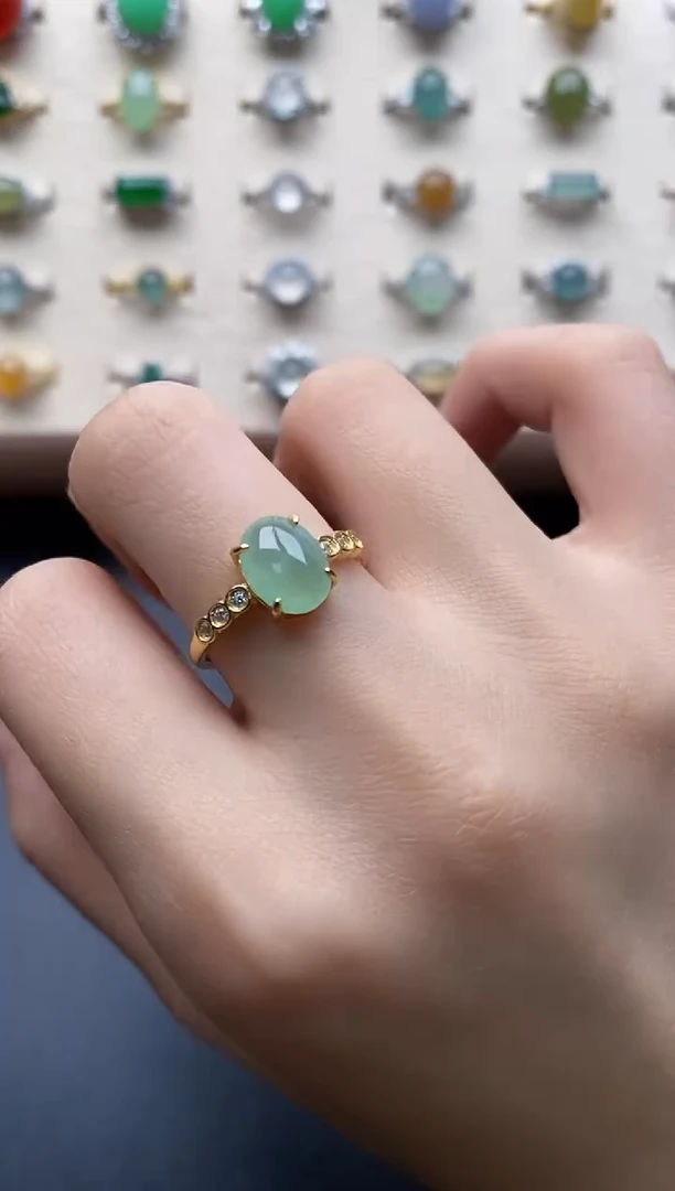 银S925镶嵌戒指翡翠一物一证一礼盒