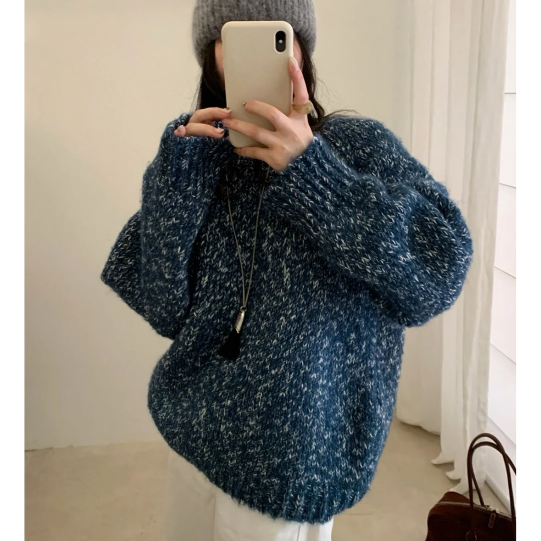 T2914 零度星 韩系花线针织毛衣套头女秋冬