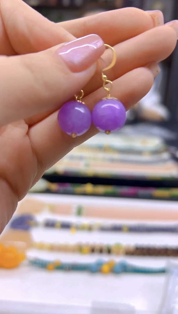 翡翠14K金镶嵌耳饰DIY款E494