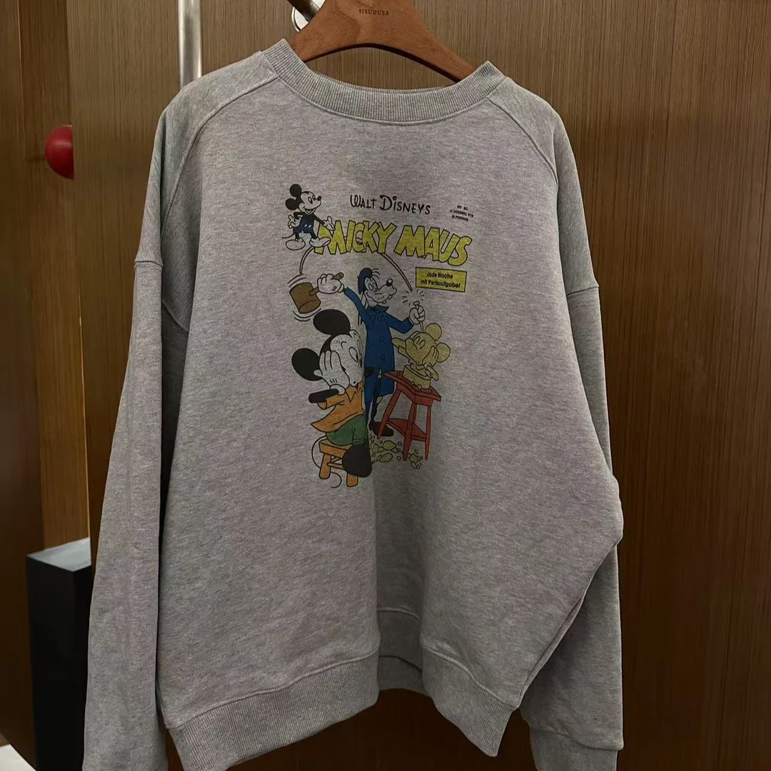 JIUJIU【寻梦山茶】百搭韩系宽松卡通圆领印花卫衣