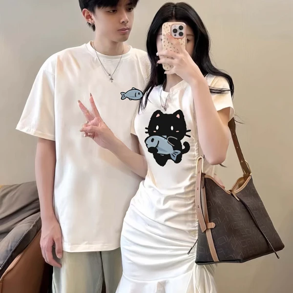 情侣装一衣一裙2025新款夏季网红法式高级感情侣短袖t恤套装男女