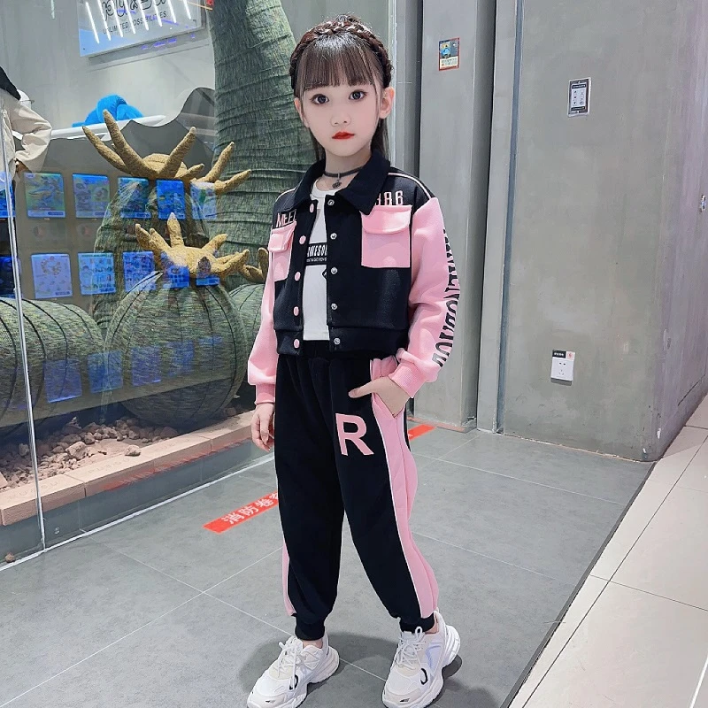 女童2025时髦套装潮酷工装休闲中大童儿童拼色春秋时尚两件套潮