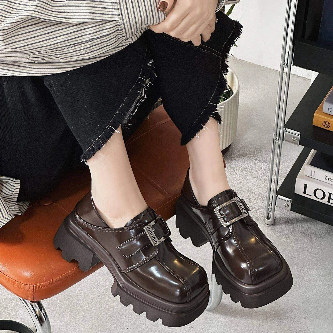 GAODI/高蒂2025年春夏粗跟英伦风圆头乐福鞋黑色休闲54212-105