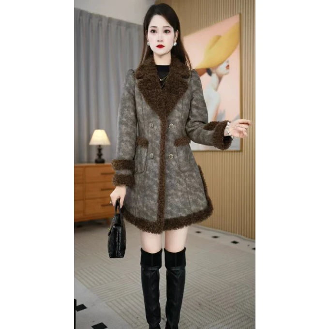 艾丝琪超火爆毛呢大衣女冬季2025新款加绒加厚妈妈装冬天呢子外套