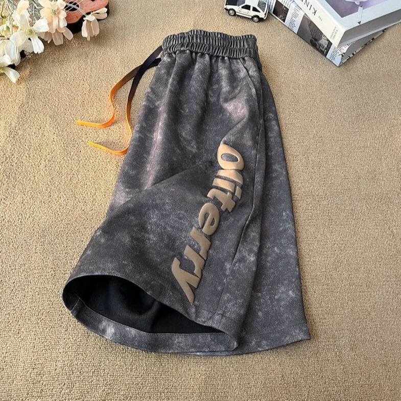 男夏季2025新款美式扎染短裤潮流运动中裤宽松休闲五分裤子脏脏风