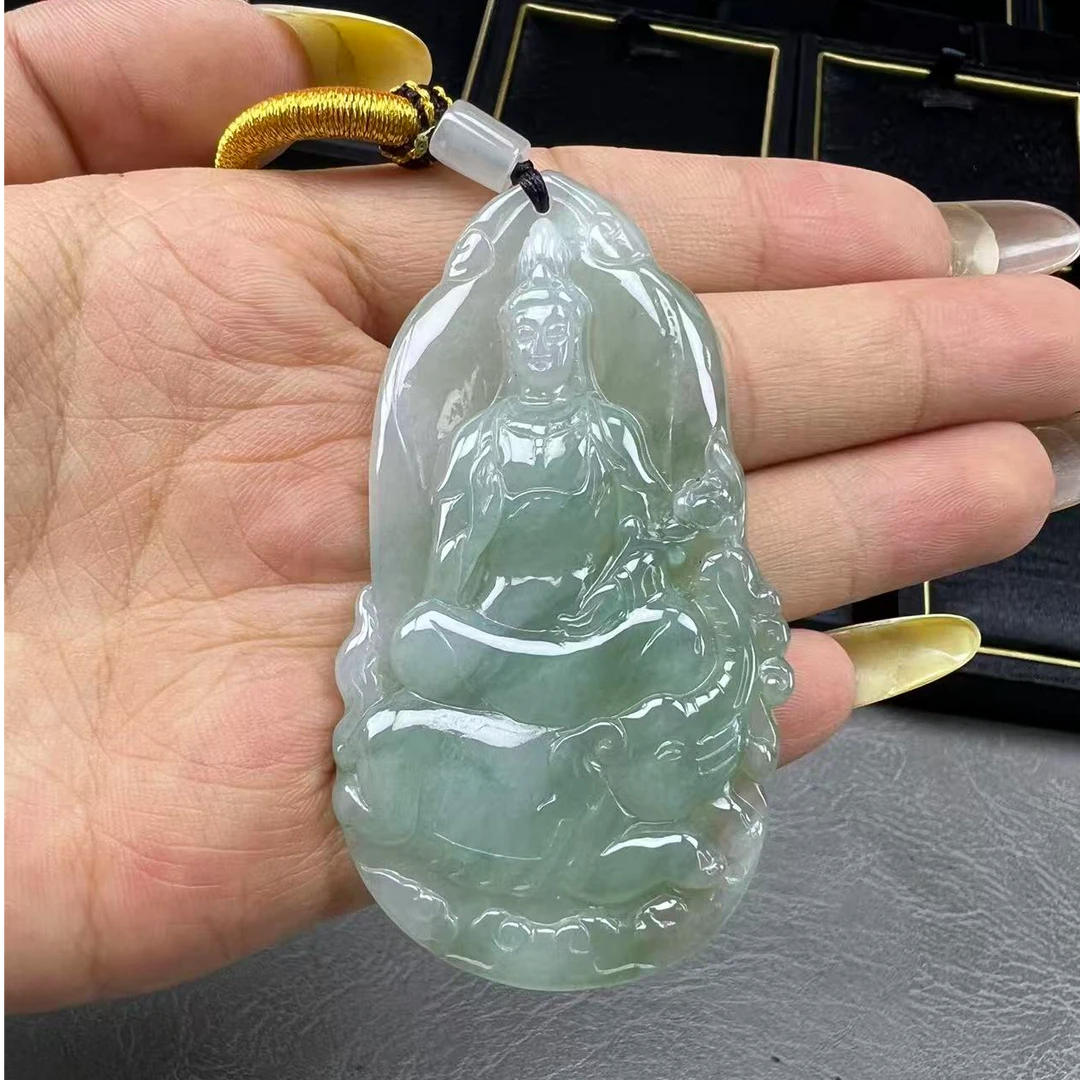 【43】糯种冰透绿花缅甸A货普贤 高65，宽33，厚6