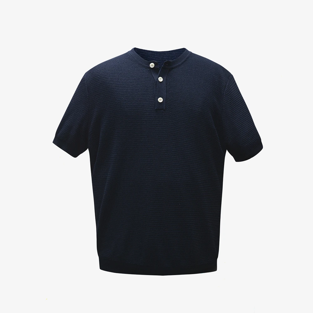 【即发】‘海外奢品’老钱风男士亨利领亚麻提花T恤BDWYFS519V308