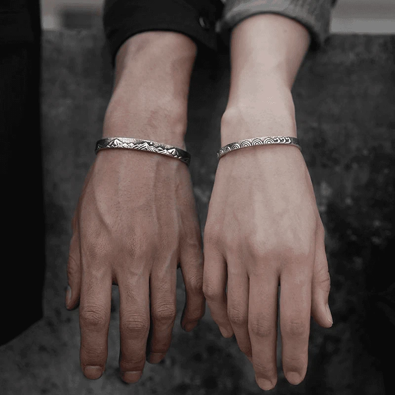 足银手镯 纯银999海誓山盟情侣手镯一对男女潮流足银纯银手镯女