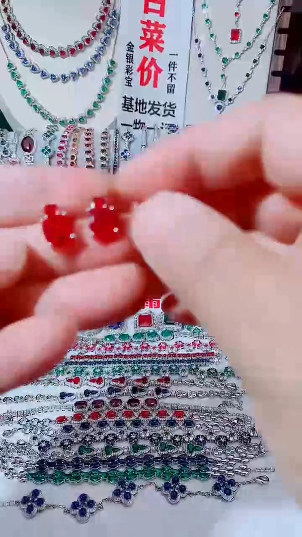 耳饰未镶嵌红宝石红宝石方形耳钉