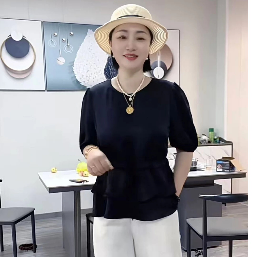 【大润自产上衣】 醋酸纤维提花时尚荷叶边小衫（衣长63左右）