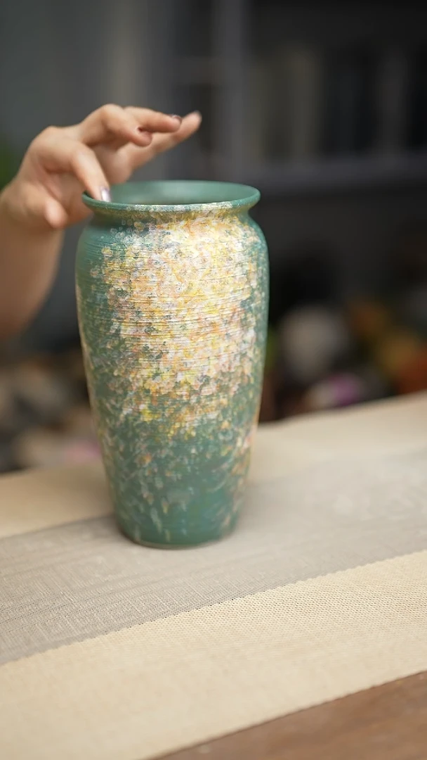花器涂鸦绿翻口高25